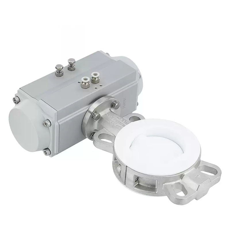 Pneumatic Fluorine Lined Stainless Steel Butterfly Valve with Wafer or Flange Ends